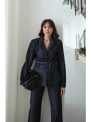 Havoş Lacivert Dia Beli Ip Bağlamalı Denim Ceket