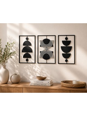 Major Hobi 3’lü Modern Geometrik Duvar Dekoru Seti Minimal Siyah Duvar Süsü 20,5X25 cm