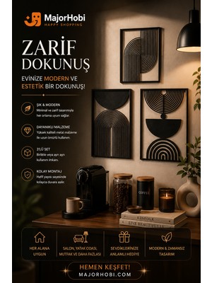Major Hobi Modern Geometrik Duvar Dekoru Seti 3’lü Minimal Siyah Dekoratif Duvar Süsü