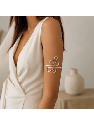 Sevil Gülgün Atelier El Yapımı Gümüş Kaplama Pazu Bilekliği | Üst Kol Kelepçesi Cuff | Bohem Yaz Takısı Kadın