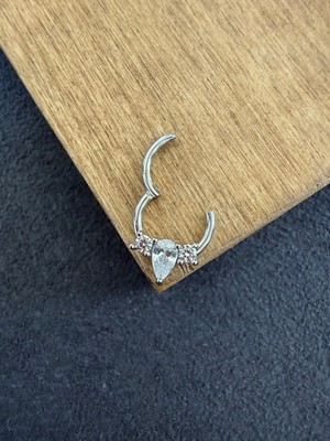 Rupen Kraft 316 L Cerrahi Çelik Oval Zirkon Taşlı Pırlanta Model Halka Piercing