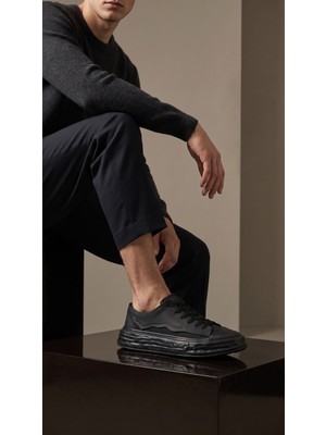 Daytex 2474 Togga - Hakiki Deri Detaylı Keten Fileli Ortopedik Ithal Kalın Eva Taban Hafif Erkek Spor Sneaker Ayakkabı Siyah