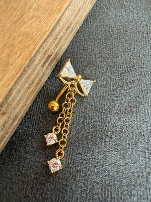 Rupen Kraft 316 L Cerrahi Çelik Zirkon Taşlı Sallantılı Fiyonk Model Göbek Piercingi