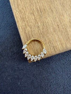 Rupen Kraft 316 L Cerrahi Çelik Oval Zirkon Taşlı Pırlanta Model Halka Piercing