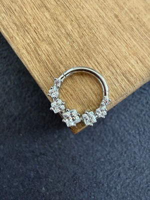 Rupen Kraft 316 L Cerrahi Çelik Oval Zirkon Taşlı Pırlanta Model Halka Piercing