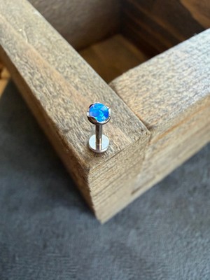 Aida Jewelss Gerçek G23 Titanium Mavi Opal Taşlı Titanyum Labret Piercincng 7  mm