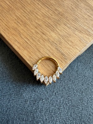Aida Jewelss %100 316 L Cerrahi Çelik Markiz Kesim Taşlı Özel Tasarım Kilitli Halka Piercing