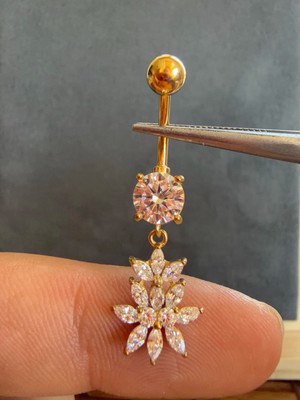 Aida Jewelss %100 316 L Cerrahi Çelik Markiz Kesim Parlak Taşlı Özel Tasarım Çelik Göbek Piercingi