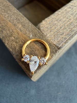 Aida Jewelss %100 316 L Cerrahi Çelik Markiz Badem Zirkon Taşlı Kilitli Halka Piercing