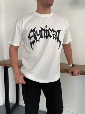 Hsc Bilişim Erkek Bisiklet Yaka Ön Baskılı Kısa Kollu Tişört Streetwear Günlük Basic Pamuklu T-Shirt - Beyaz