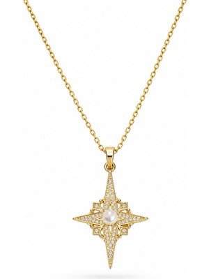 Serelya 316L Çelik Zincir Gold Renk Kutup Yıldızı Model Zirkon Taşlı Kadın Kolye