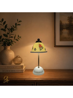 Qtahya Art Abajur-Masa ve Gece Lambası-Dekoratif-Şeffaf Porselen-El Yapımı-Porselen Şapkalı-Krem Gövde