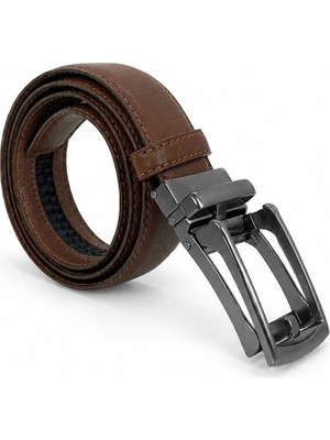 Paşala Leather Erkek Klasik Dilli Görünümlü Otomatik Raylı Sistem Suni Deri Kemer Taba 3,5 cm Dikişli Deliksiz Dayanıklı Tokalı