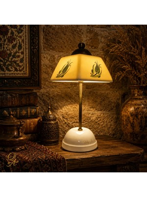Abajur-Masa ve Gece Lambası-Dekoratif-Şeffaf Porselen-El Yapımı-Porselen Şapkalı-Krem Gövde