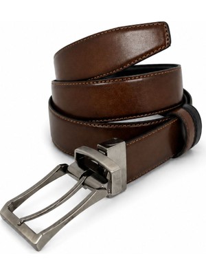 Paşala Leather Erkek Çift Taraflı Kemer 3.5 cm Siyah ve Kahverengi Kullanımlı Döner Tokalı Klasik Günlük Kullanıma Uygun Şık Tasarım