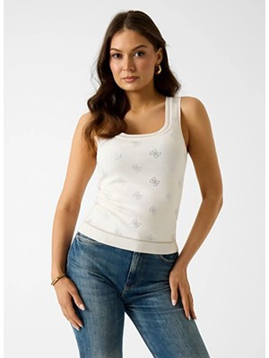 Guess Beyaz Kadın Slim Fit Taşlı T-Shirt W6GR17Z0604-G012