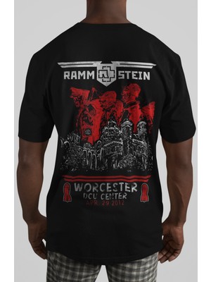 Sevbano Rammstein Rock Metal Müzik Grubu Sırt Baskılı Unisex Oversize Tişört