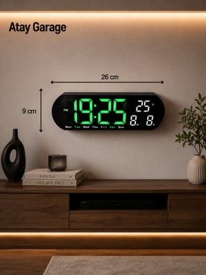 Atay Garage LED Dijital Masa Duvar Saati – Sıcaklık Göstergeli Modern Dekoratif Elektronik Saat