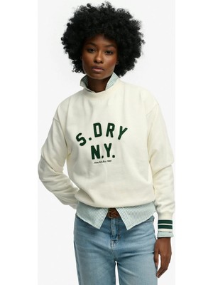 Superdry Ekru Kadın Yuvarlak Yaka Yazı Baskılı Sweatshirt W2012592A