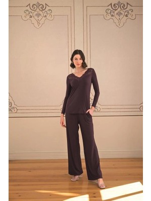 Vip Marketim Vipmarketim Uzun Kollu ve Dantelli Pijama Takımı