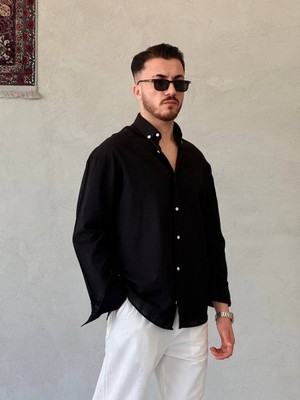 Krinkıl Keten Oversıze Gömlek