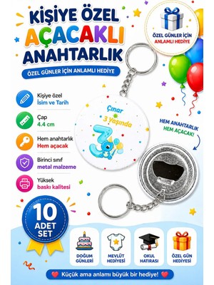 Kişiye Özel Açacaklı Anahtarlık Doğum Günleri Mevlüt Okul Hatırası Hediye 44 mm ( 10 Adet )