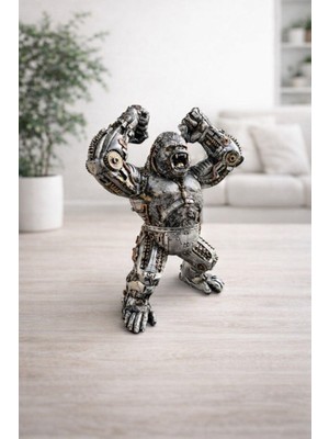 Imosas Dekoratif Mekanik Goril Biblo 28 cm Metal Görünümlü Modern Heykel Obje