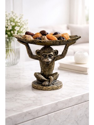 Imosas Dekoratif Maymun Biblo Tepsi – 23X15 cm – Modern Salon & Ofis Masa Üstü Anahtarlık / Sunumluk