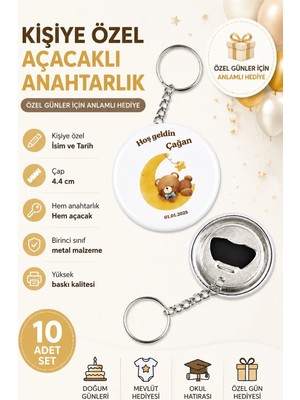 Kişiye Özel Açacaklı Anahtarlık Doğum Günleri Mevlüt Okul Hatırası Hediye 44 mm ( 10 Adet )