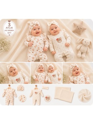 Ozz Baby Yeni Doğan Kız Bebek  0/3-3/6 Ay Brodeli 2li Tulum Seti ve Müslin Battaniye Takımı (Hediyelik )