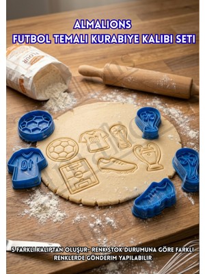 Almalions Futbol Temalı Kurabiye Kalıbı Seti - Hamur Şekillendirici - Şeker Hamuru Kalıp - Oyun Hamuru - 5 Adet