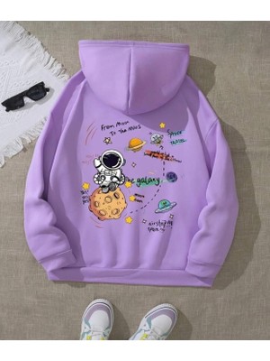 Nigrum Pardus Nıgrum Pardus Kapüşonlu Galaksi Astronot Baskılı 2 Iplik Şardonlu Erkek Çocuk Nasa Sweatshirt