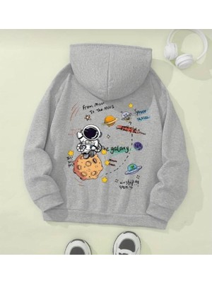 Nigrum Pardus Nıgrum Pardus Kapüşonlu Galaksi Astronot Baskılı 2 Iplik Şardonlu Erkek Çocuk Nasa Sweatshirt