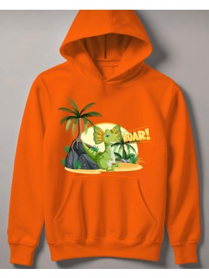 Nigrum Pardus Nıgrum Pardus Kapüşonlu Yeşil Dinazor Baskılı 2 Iplik Şardonlu Erkek Çocuk Sweatshirt