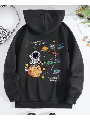 Nigrum Pardus Nıgrum Pardus Kapüşonlu Galaksi Astronot Baskılı 2 Iplik Şardonlu Erkek Çocuk Nasa Sweatshirt