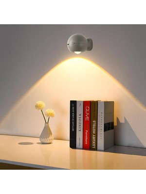 TeknoFaji LED Duvar Lambası, Sensörlü Kablosuz,3 Mod, USB Şarj, Taşınabilir Yuvarlak Gece,okuma Lambası,mıknatıslı, 360°