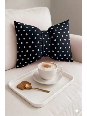 Hobizer Tekstil Dekoratif Fiyonk Puantiyeli Puf Yastık 50X40 cm Kırlent