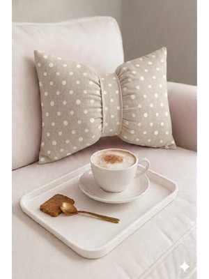 Hobizer Tekstil Dekoratif Fiyonk Puantiyeli Puf Yastık 50X40 cm Kırlent