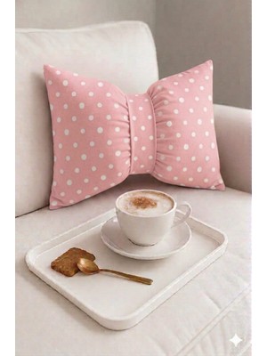 Hobizer Tekstil Dekoratif Fiyonk Puantiyeli Puf Yastık 50X40 cm Kırlent