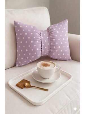 Hobizer Tekstil Dekoratif Fiyonk Puantiyeli Puf Yastık 50X40 cm Kırlent