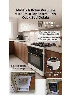 İskender Wood Ahşap Ankestre Fırın Ocak Dolabı Mdf Ayaklı Beyaz