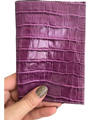 Pinkylola Design - Seyahat Serisi =mor Kroko Baskılı Hakiki Deri Pasaport Kılıfı