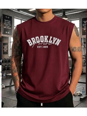 Nigrum Pardus Nıgrum Pardus Yeni Sezon Brooklyn Baskılı %100 Pamuk Kolsuz Büyük Beden Erkek T-Shirt