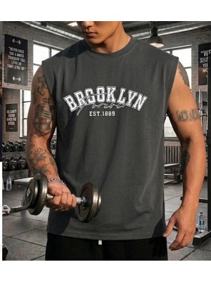 Nigrum Pardus Nıgrum Pardus Yeni Sezon Brooklyn Baskılı %100 Pamuk Kolsuz Büyük Beden Erkek T-Shirt