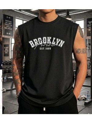 Nigrum Pardus Nıgrum Pardus Yeni Sezon Brooklyn Baskılı %100 Pamuk Kolsuz Büyük Beden Erkek T-Shirt