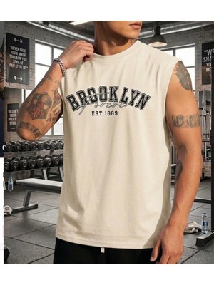 Nigrum Pardus Nıgrum Pardus Yeni Sezon Brooklyn Baskılı %100 Pamuk Kolsuz Büyük Beden Erkek T-Shirt