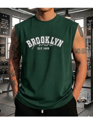 Nigrum Pardus Nıgrum Pardus Yeni Sezon Brooklyn Baskılı %100 Pamuk Kolsuz Büyük Beden Erkek T-Shirt
