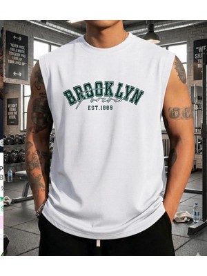 Nigrum Pardus Nıgrum Pardus Yeni Sezon Brooklyn Baskılı %100 Pamuk Kolsuz Büyük Beden Erkek T-Shirt
