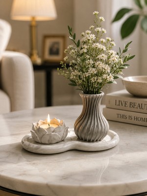 Deppo Market Lotus Mum ve Vazolu Dekor Seti – Modern Salon Aksesuarı