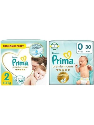 Bebek Bezi Premium Care 2 Beden 60 Adet Mini Paket & Bebek Bezi Premium Care 0 Beden 30 Adet Prematüre Tekli Paket